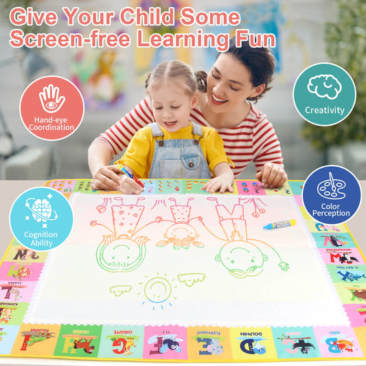100x80CM Montessori Magic Drawing Board & Reusable Water Doodle Mat voor kinderen Educatieve Kunst & Pen Control Training