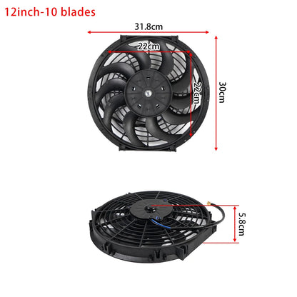 Universeel 7/9/10/12/14/16 Inch 12V 80W Car Radiator Koelventilator Blade Elektrisch Airconditioning Ventilatorset 2100RPM