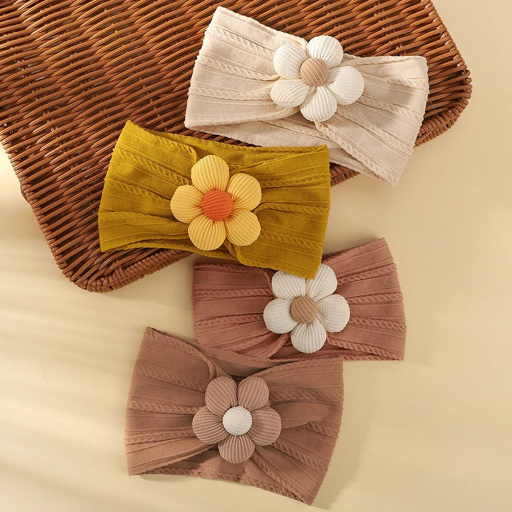 1Pc Baby Nylon Headscarf .Handmade Flower Headband voor pasgeboren meisjes, Peuter Elastische Haar Tulband