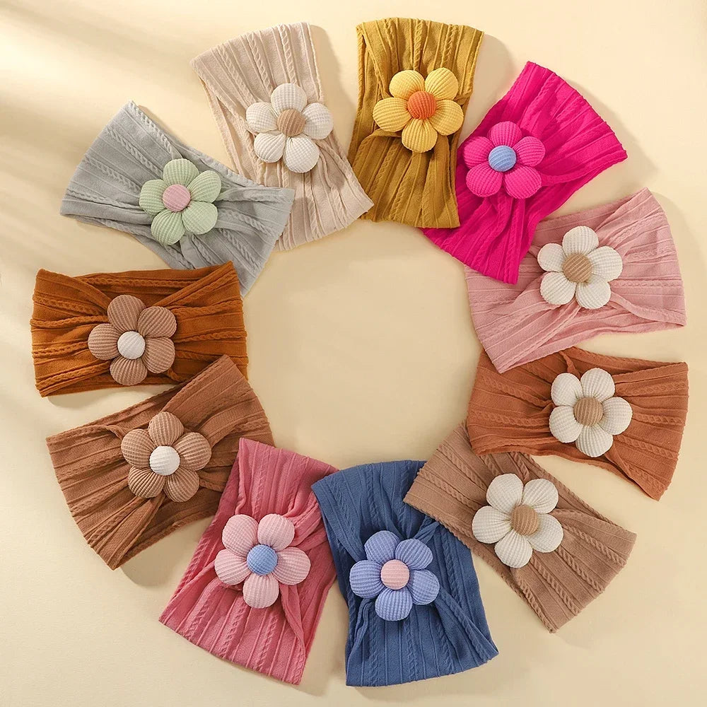1Pc Baby Nylon Headscarf .Handmade Flower Headband voor pasgeboren meisjes, Peuter Elastische Haar Tulband