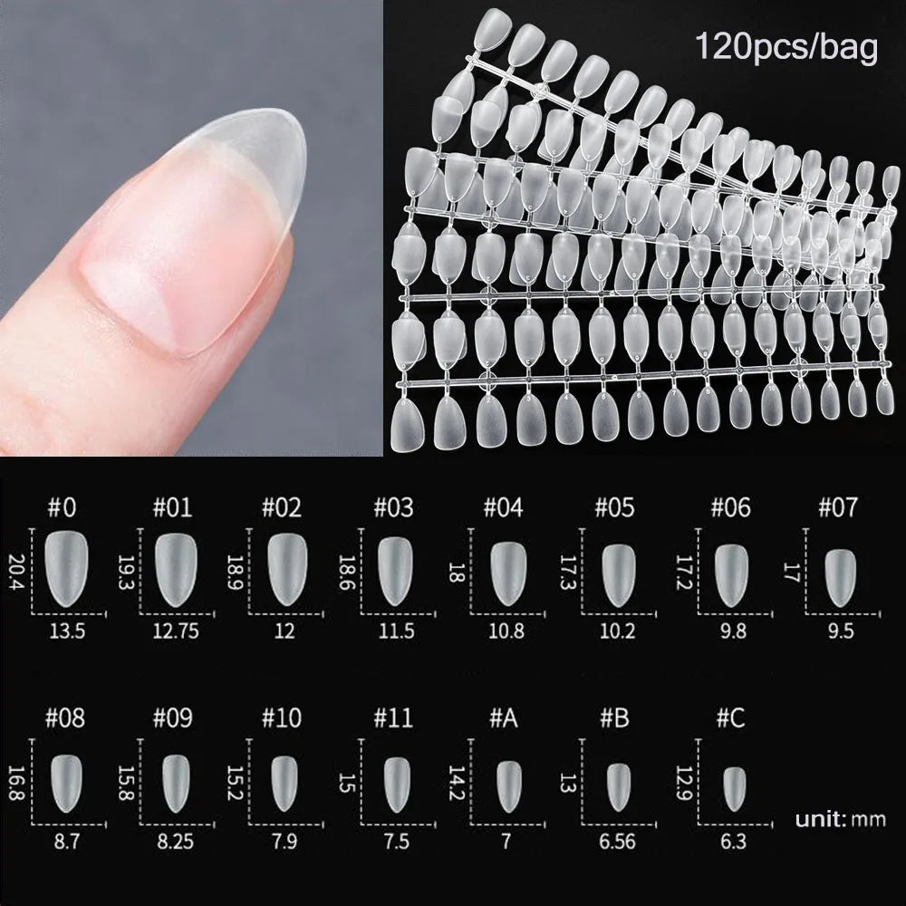 120PCS Matte Press-On Nageltips . . Zachte Full-Cover Ovale Amandel Valse Nagels voor DIY Manicure