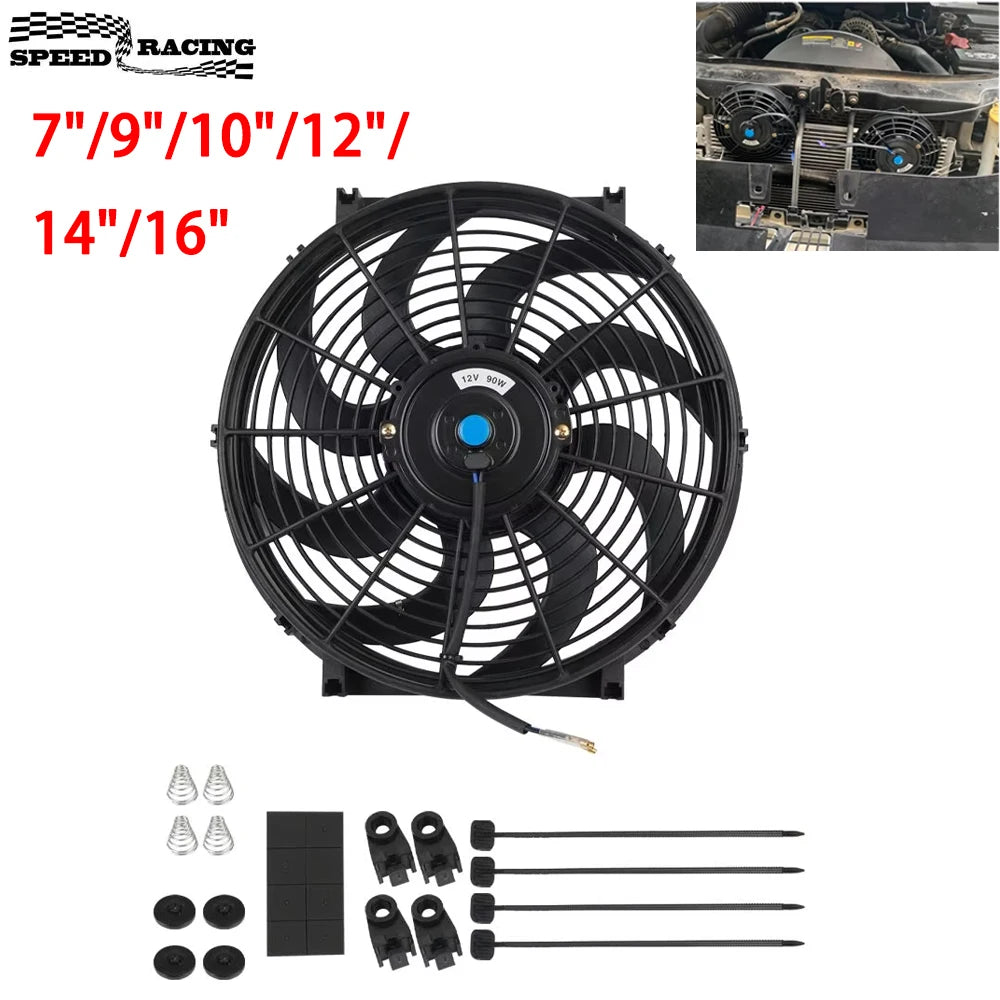 Universeel 7/9/10/12/14/16 Inch 12V 80W Car Radiator Koelventilator Blade Elektrisch Airconditioning Ventilatorset 2100RPM