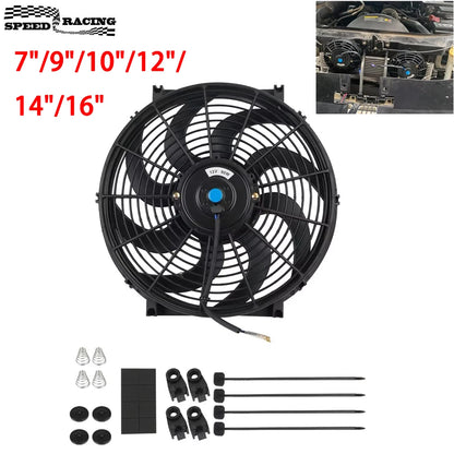 Universeel 7/9/10/12/14/16 Inch 12V 80W Car Radiator Koelventilator Blade Elektrisch Airconditioning Ventilatorset 2100RPM