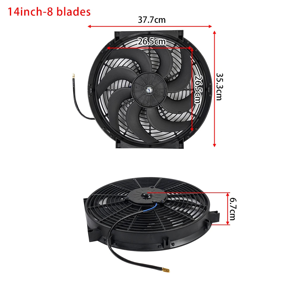 Universeel 7/9/10/12/14/16 Inch 12V 80W Car Radiator Koelventilator Blade Elektrisch Airconditioning Ventilatorset 2100RPM