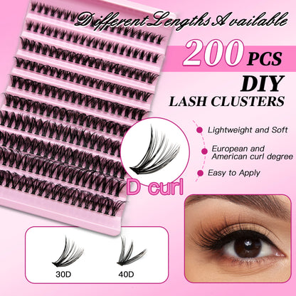 MENSEN DIY wimper uitbreiding Kit 200PCS Lash Clusters met Lash Bond & Seal, Professionele make-up gereedschap voor het lijmen van wimpers