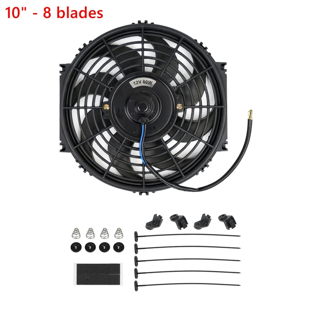 Universeel 7/9/10/12/14/16 Inch 12V 80W Car Radiator Koelventilator Blade Elektrisch Airconditioning Ventilatorset 2100RPM