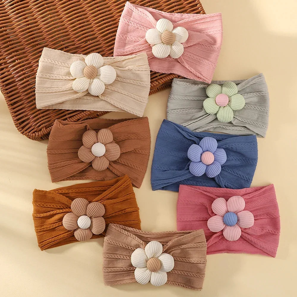 1Pc Baby Nylon Headscarf .Handmade Flower Headband voor pasgeboren meisjes, Peuter Elastische Haar Tulband