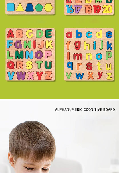 Kids Alfabet & Number Houten Puzzel Montessori Preschool Educatieve Speelgoed