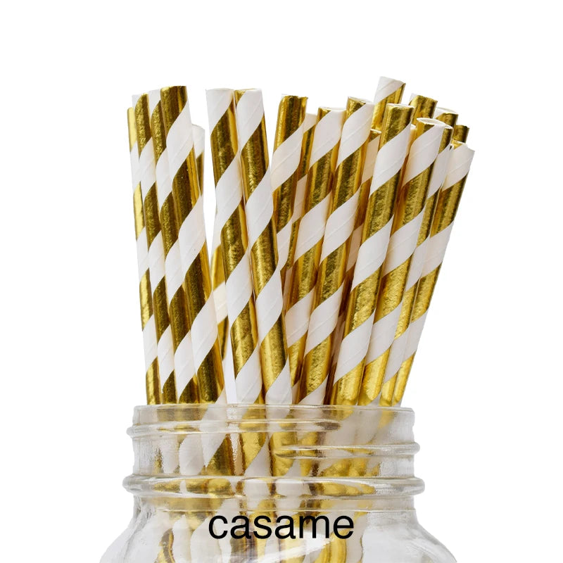 25PCS Metallic Gold & Silver Foil Paper Straws . Heart, Star & Chevron Pattern Biologisch afbreekbare Party Straws voor bruiloft, verjaardag en evenementen