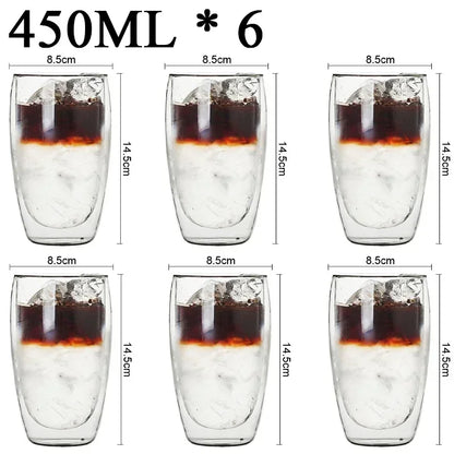 2-18PCS Double Wall High Borosilicate Glass Mugs – Heat Resistant Tea, Coffee, Milk, and Juice Cups, Creative Bar Drinkware Gift Set