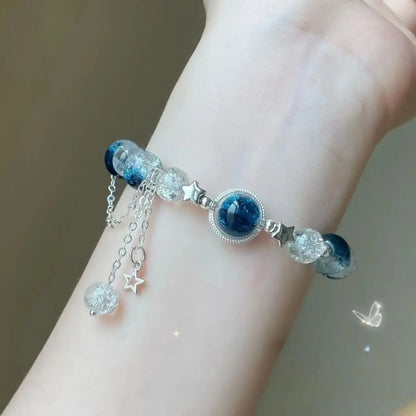 Niche Design Star Chain Tassel Armband Fantasy Blue Crystal Kralen Elastische Touw Armband voor Vrouwen