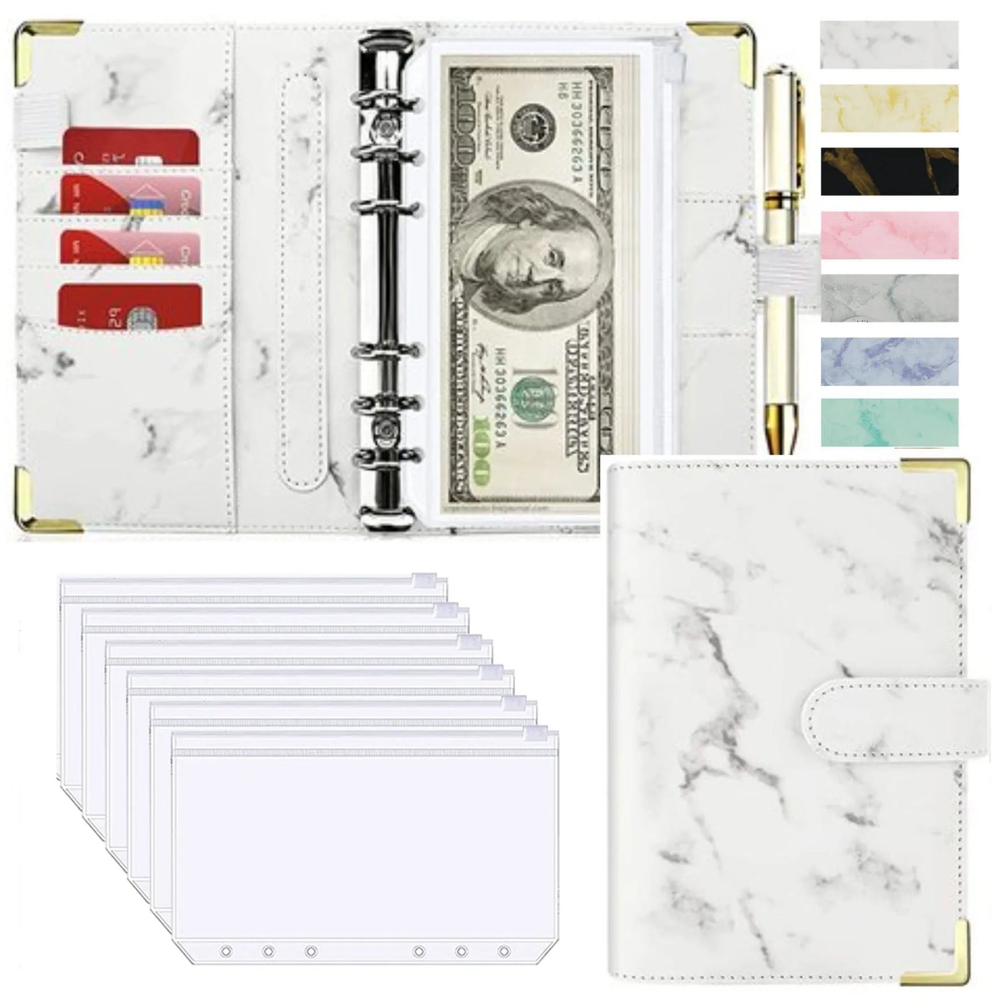 A6 PU Lederen Budget Planner Marble Notebook & Money Saving Organizer for Office, School & Personal Finance