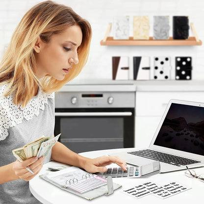 A6 PU Lederen Budget Planner Marble Notebook & Money Saving Organizer for Office, School & Personal Finance