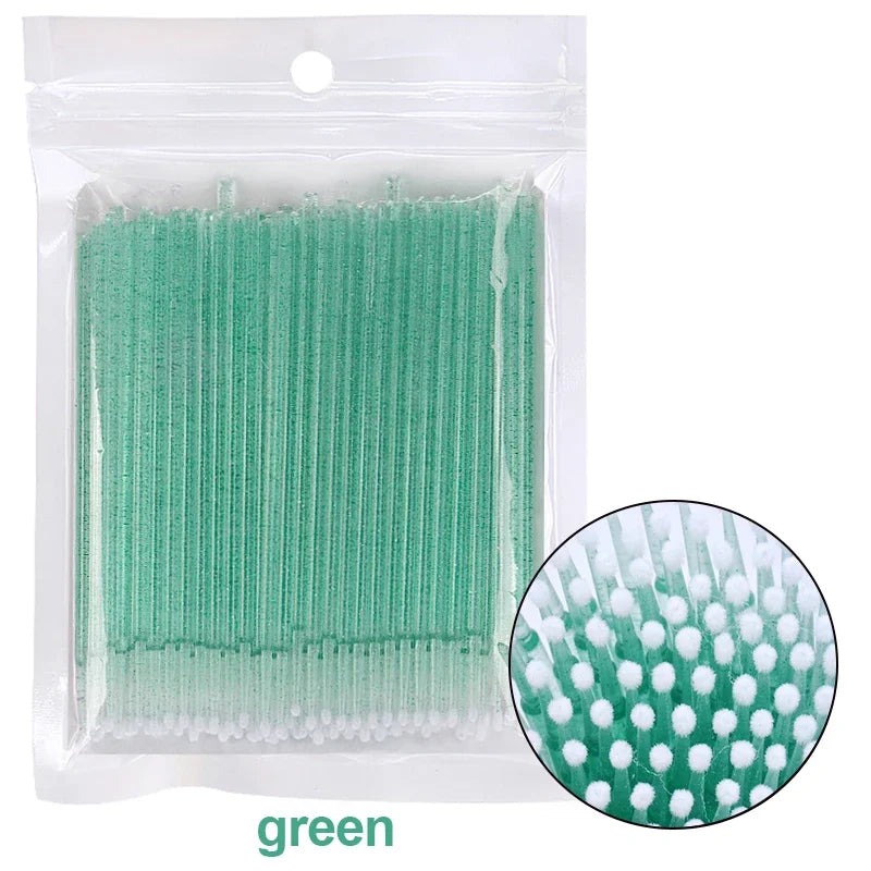 100PCS Eyelash Cleaning Brushes – Micro Cotton Swabs for Lash Extensions & Makeup Removal