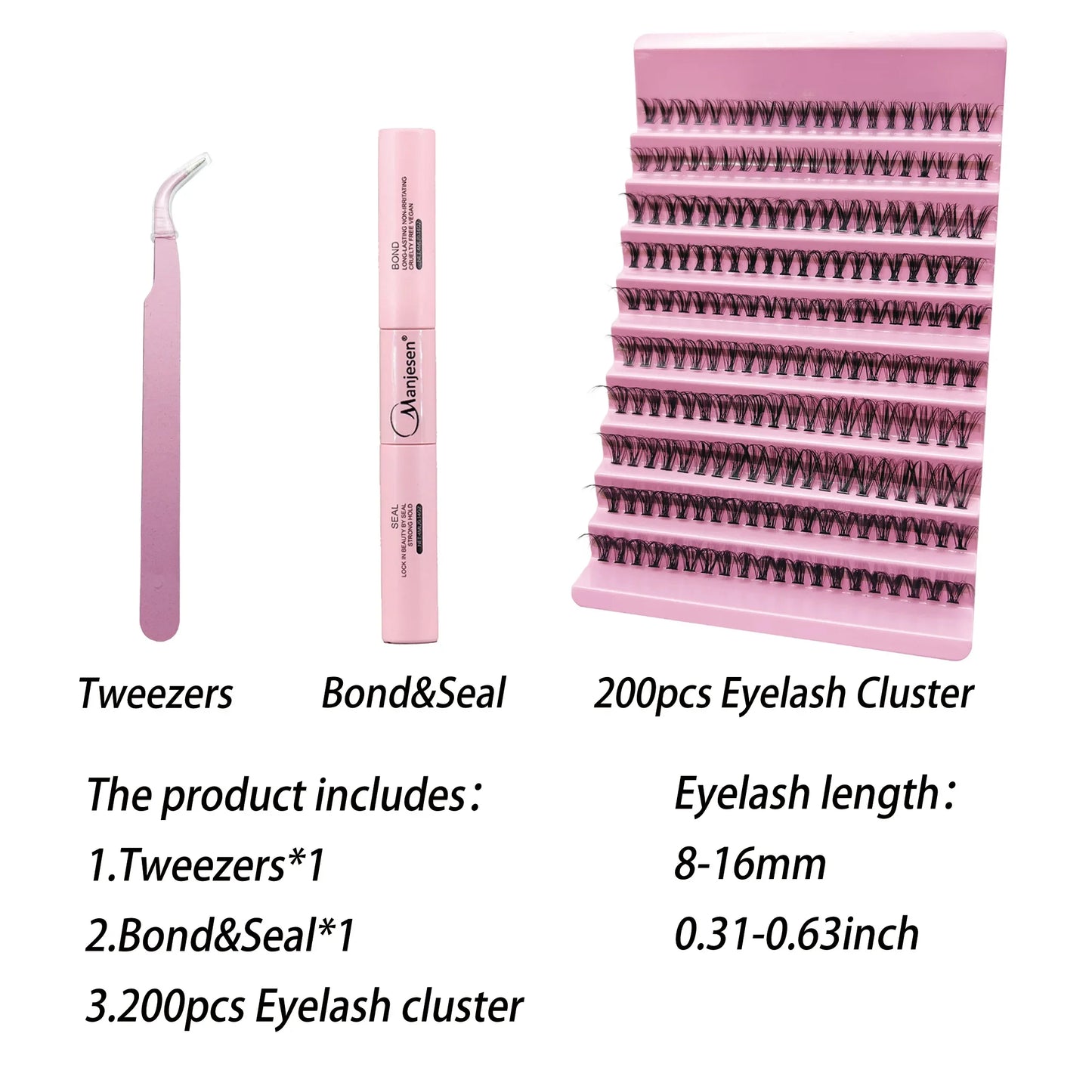 MENSEN DIY wimper uitbreiding Kit 200PCS Lash Clusters met Lash Bond & Seal, Professionele make-up gereedschap voor het lijmen van wimpers