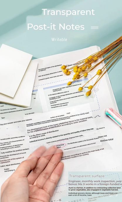 50 Sheets Transparante Sticky Notes Waterdichte Bericht & Signature Stickers voor Notebooks