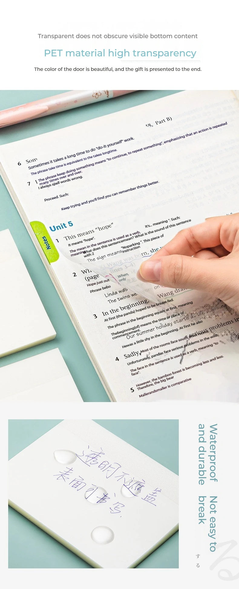 50 Sheets Transparante Sticky Notes Waterdichte Bericht & Signature Stickers voor Notebooks