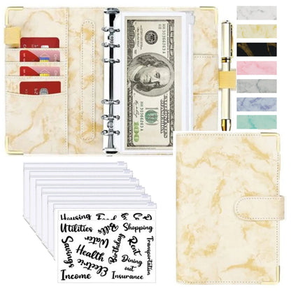 A6 PU Lederen Budget Planner Marble Notebook & Money Saving Organizer for Office, School & Personal Finance