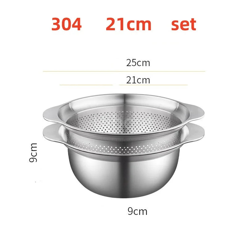 304 Stainless Steel Vegetable Washing Basin & Strainer – Multi-Purpose Rice Washer, Fruit Filter, Kitchen Drain Basket