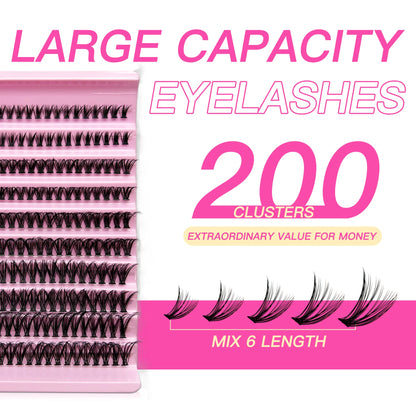 MENSEN DIY wimper uitbreiding Kit 200PCS Lash Clusters met Lash Bond & Seal, Professionele make-up gereedschap voor het lijmen van wimpers