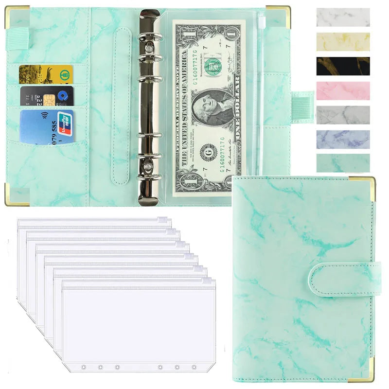 A6 PU Lederen Budget Planner Marble Notebook & Money Saving Organizer for Office, School & Personal Finance