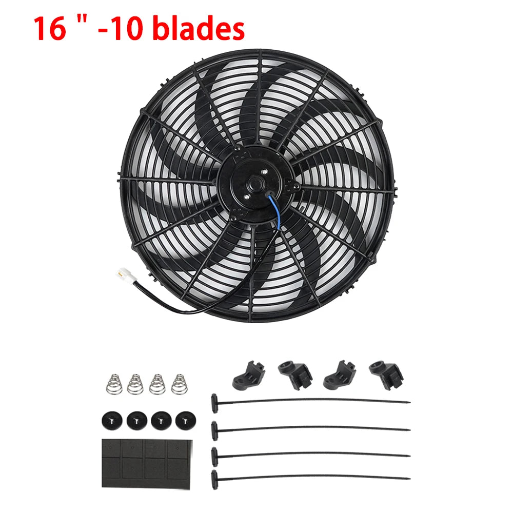 Universeel 7/9/10/12/14/16 Inch 12V 80W Car Radiator Koelventilator Blade Elektrisch Airconditioning Ventilatorset 2100RPM