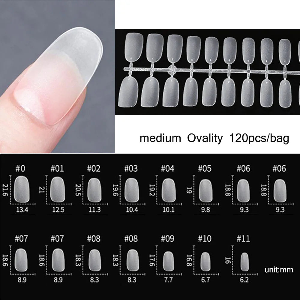 120PCS Matte Press-On Nageltips . . Zachte Full-Cover Ovale Amandel Valse Nagels voor DIY Manicure