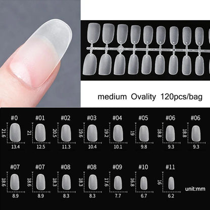 120PCS Matte Press-On Nageltips . . Zachte Full-Cover Ovale Amandel Valse Nagels voor DIY Manicure