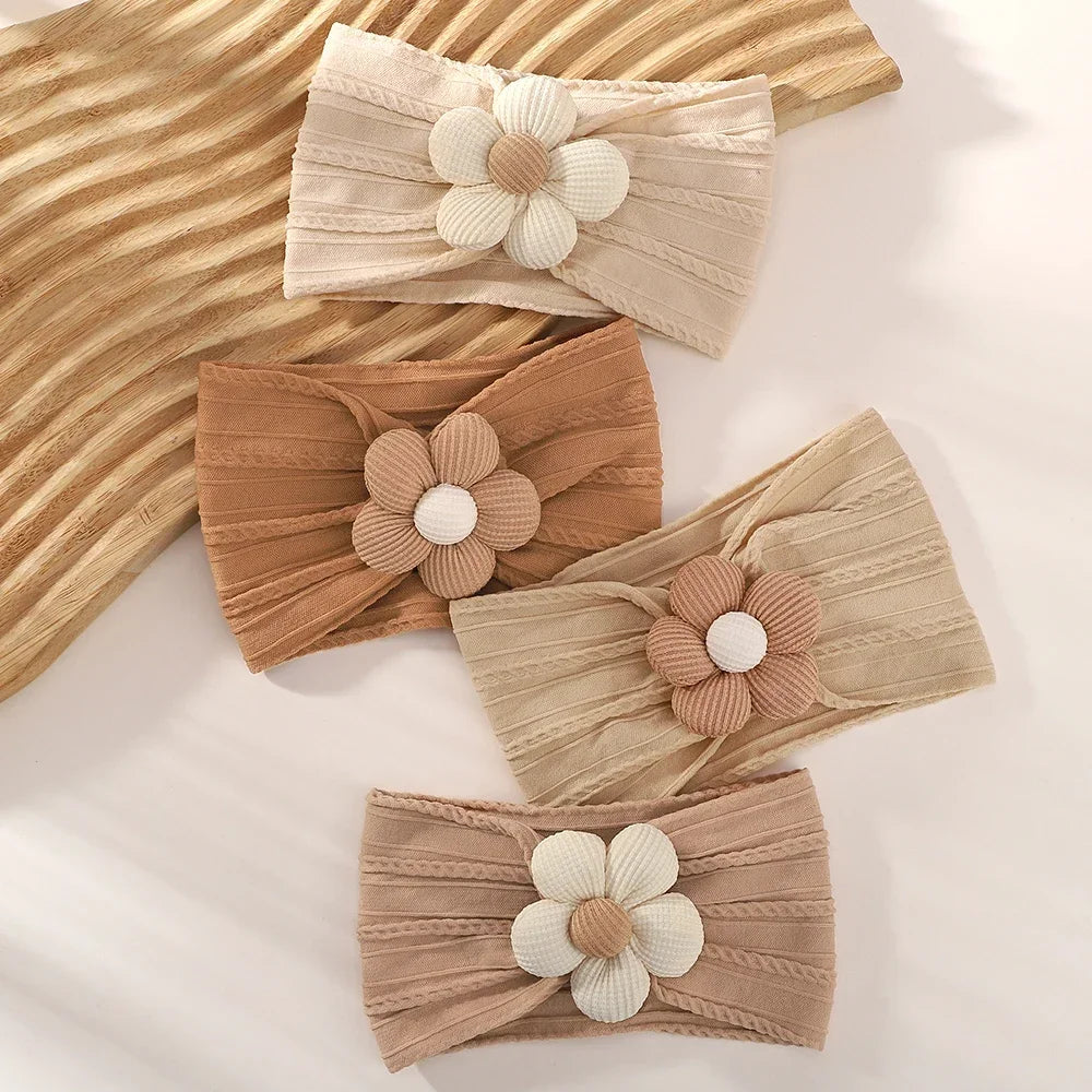 1Pc Baby Nylon Headscarf .Handmade Flower Headband voor pasgeboren meisjes, Peuter Elastische Haar Tulband