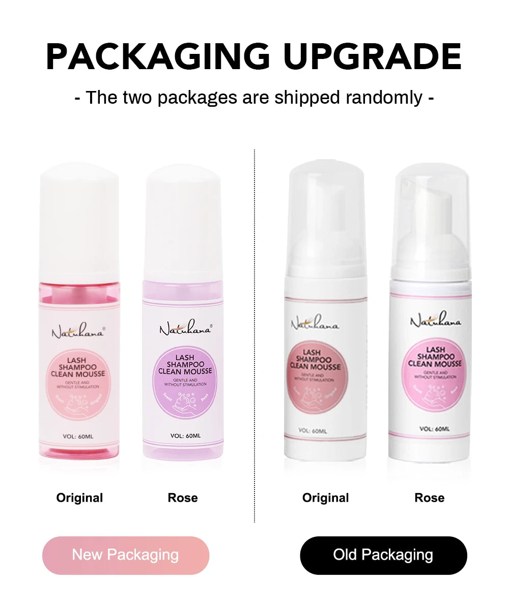 Natuhana 60ml wimperextension Shampoo Mousse, Lash Cleaning Foam voor vals wimpers, zacht & niet-irriterend make-up gereedschap