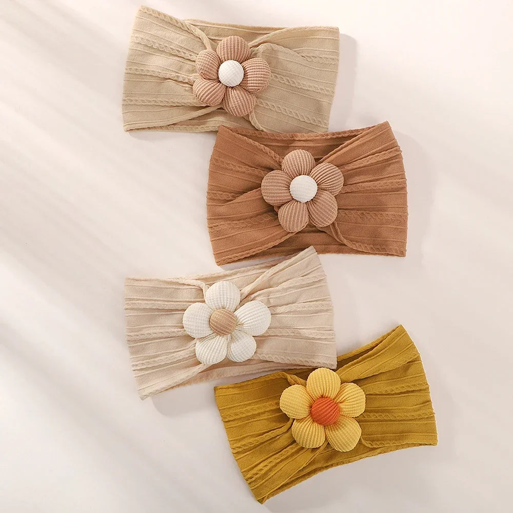 1Pc Baby Nylon Headscarf .Handmade Flower Headband voor pasgeboren meisjes, Peuter Elastische Haar Tulband