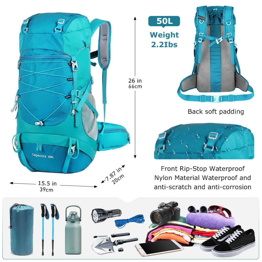 WESTTUNE 50L Waterdichte Wiking Rugzak met regenhoes Multifunctionele Outdoor Travel & Mountainering Bag