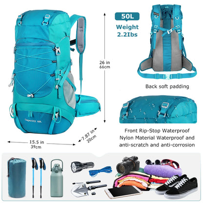 WESTTUNE 50L Waterdichte Wiking Rugzak met regenhoes Multifunctionele Outdoor Travel & Mountainering Bag