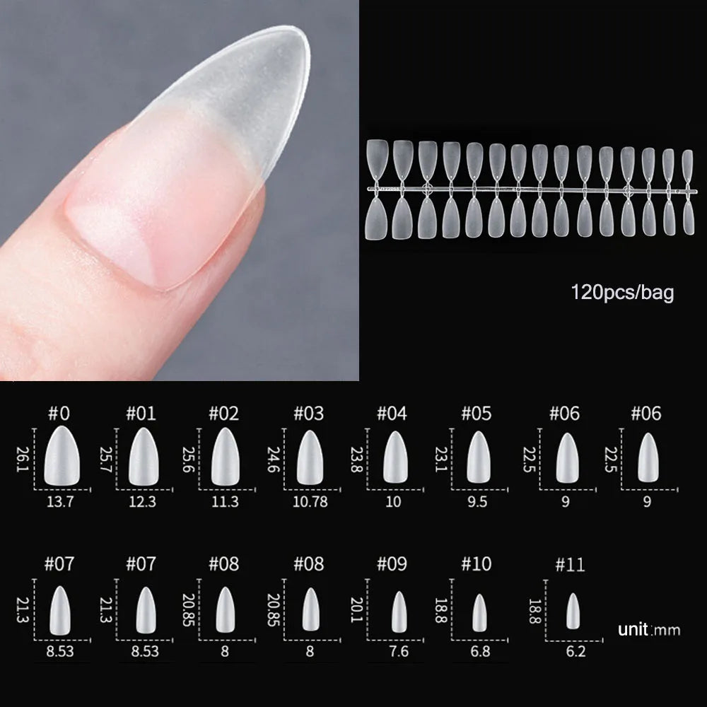 120PCS Matte Press-On Nageltips . . Zachte Full-Cover Ovale Amandel Valse Nagels voor DIY Manicure