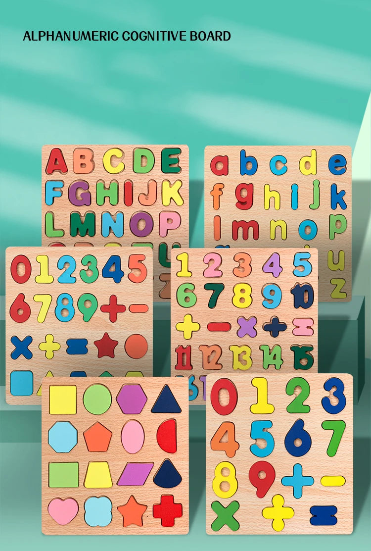 Kids Alfabet & Number Houten Puzzel Montessori Preschool Educatieve Speelgoed